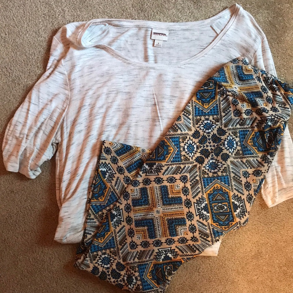 Merona shirt and Lularoe leggings